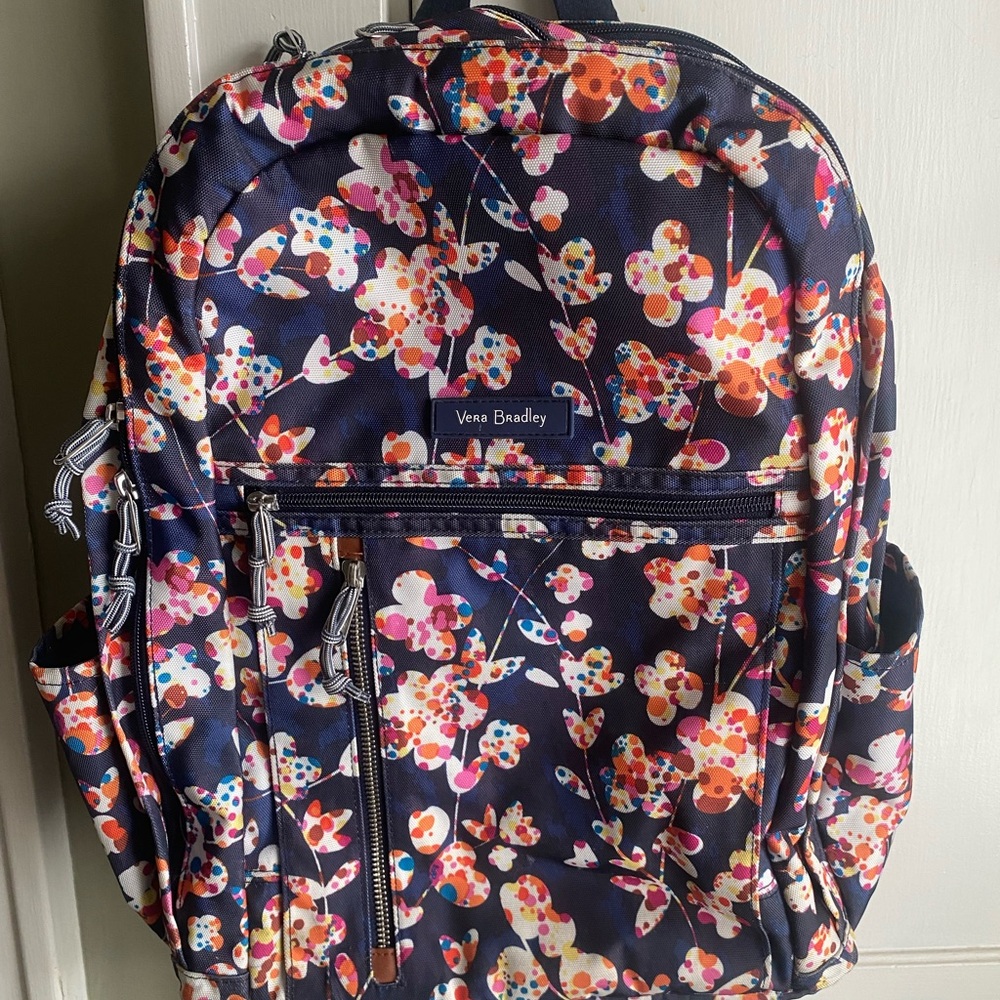 Vera Bradley Navy Backpack with Pink, Orange and White Floral Print